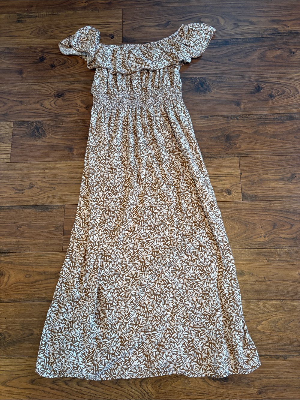 Old Navy One-Shoulder Brown and White Floral Maxi Dress